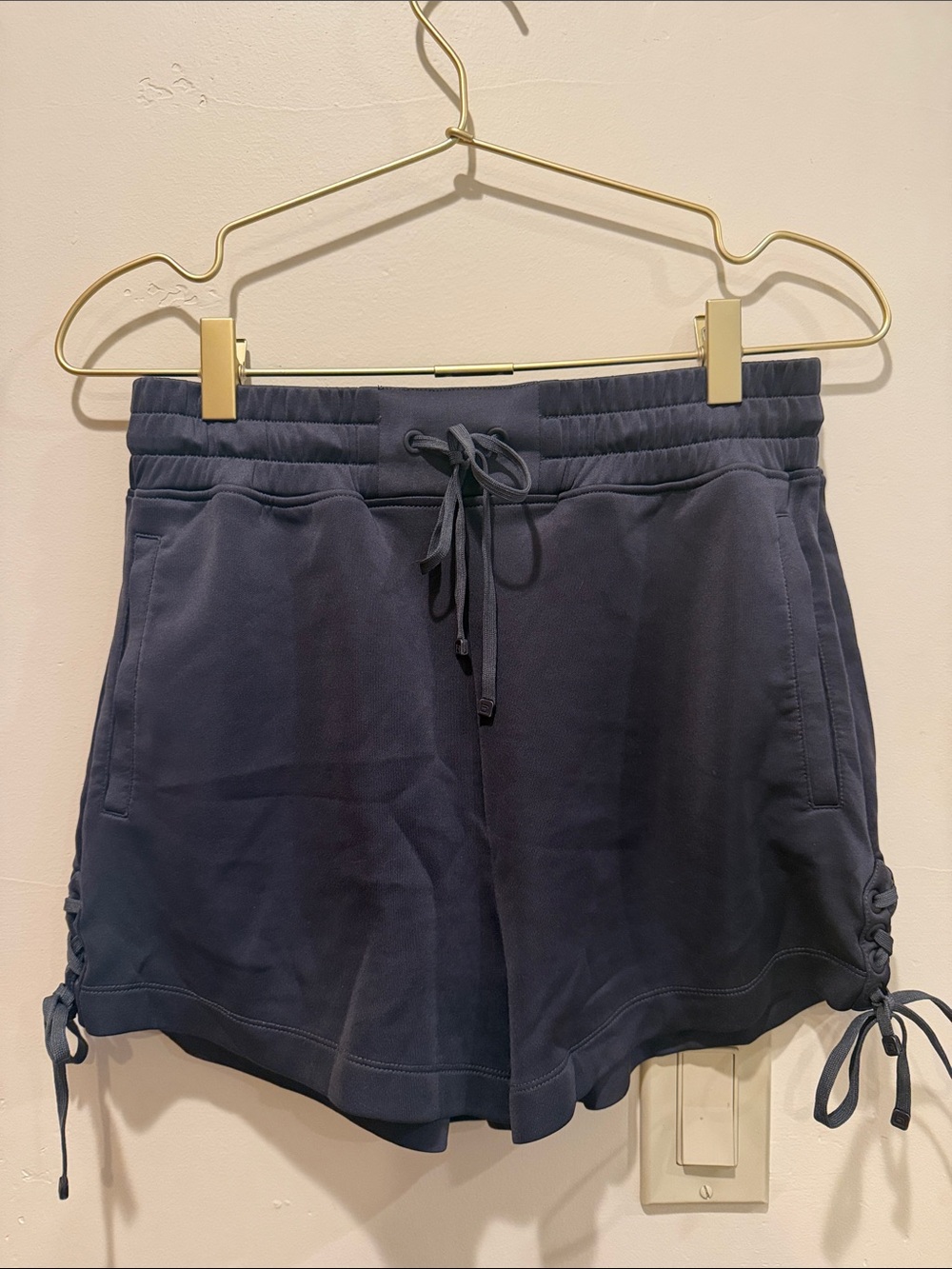 blanc noir Navy Drawstring Athletic Shorts with Side Ruching